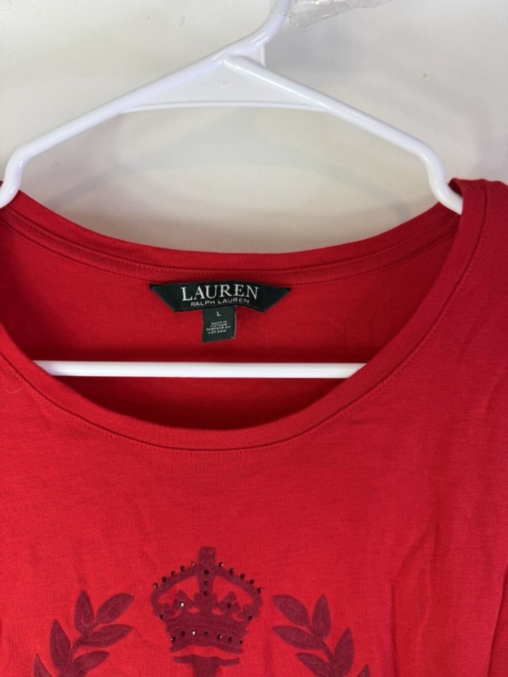 Lauren Ralph Lauren T Shirt Top Long Sleeve Monogram Crest REd - Picture 2 of 6